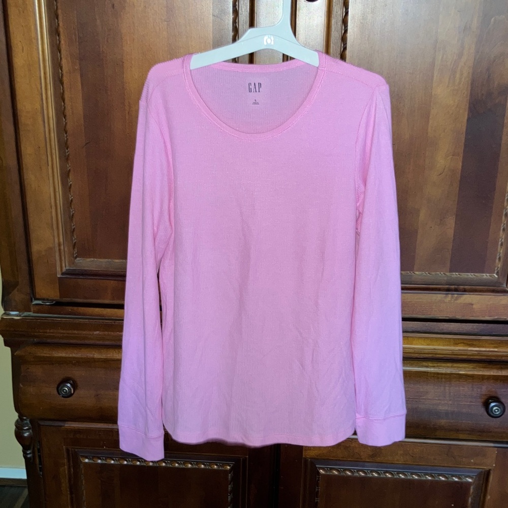 NWOT GAP bubblegum pink long sleeved waffle knit pajama top, large